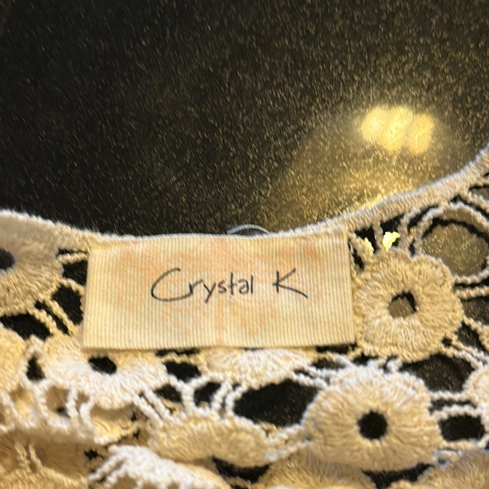 Crystal K Cream Lace Sleeveless Top with Fringe Boho Victorian Edwardian - Picture 6 of 7